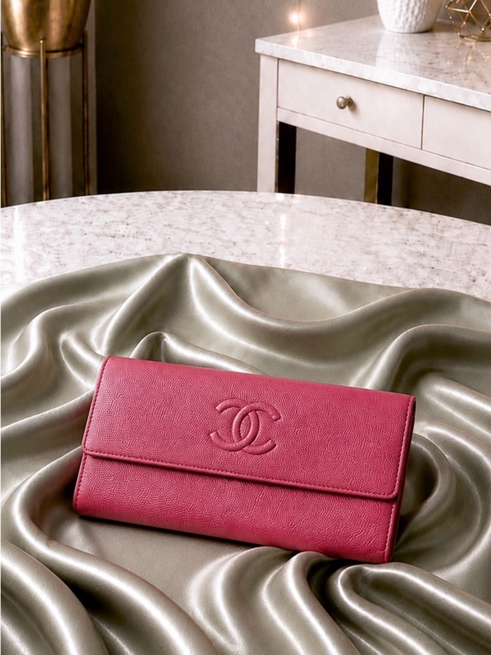 Chanel  Top Flap Long Caviar Wallet Hot Pink